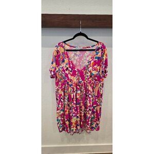 Blakeley Womens Floral Pleated Short-Sleeve Tunic Top 1X Vibrant Multicolor